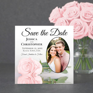 Reserva La Fecha Elegante Rosa Rosa Blush con Foto Ovalada Boda