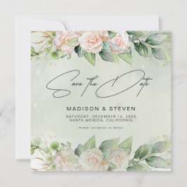 Reserva La Fecha Elegante rosa Roses Eucalyptus Greenery Boda