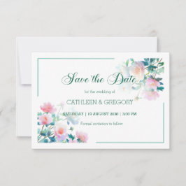 Reserva La Fecha Elegante Rosa y Verde Acuarela Boda 