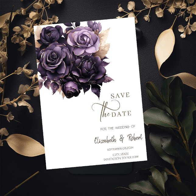 Reserva La Fecha Elegante Rosas Púrpura Oscuro Salvan La Fecha (Subido por el creador)