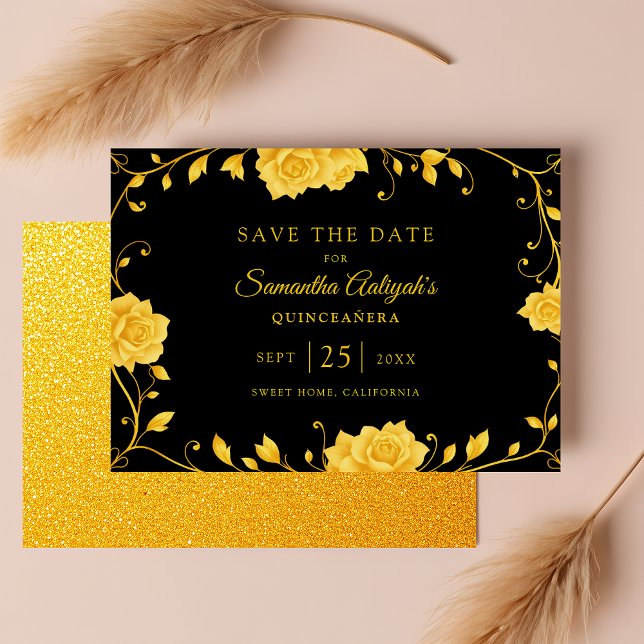 Reserva La Fecha Elegante Royal Golden Floral Quinceanera (Subido por el creador)