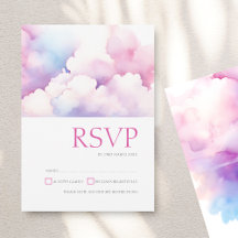 Elegante RSVP de Boda con Nubes de Acuarela Rosa A