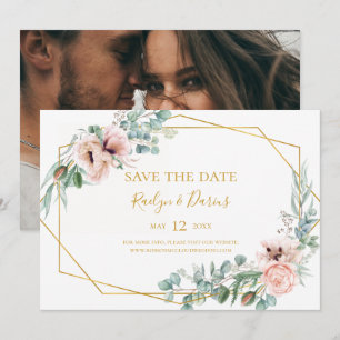 Reserva La Fecha Elegante Rubor Floral Foto Horizontal Guardar la