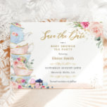 Reserva La Fecha Elegante Rubor Floral High Tea Fiesta Baby Shower<br><div class="desc">Personalice esta ducha de bebé fiesta de té de moda ahorre la fecha con su propia redacción fácil y rápidamente, simplemente pulse el botón personalizar it para reorganizar y formatear el estilo y la ubicación del texto. Esta elegante carta cuenta con tetera de bonito, tazas de té, postres deliciosos, hermosas...</div>