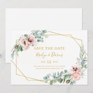 Reserva La Fecha Elegante Rubor Floral Horizontal Guardar la fech