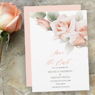 Reserva La Fecha Elegante Rubor Peach Watercolor Floral