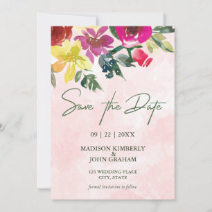 Reserva La Fecha Elegante Rubor rosa Burgundy Watercolor Floral