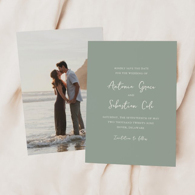 Reserva La Fecha Elegante Sage Green Photo Moderno Boda (Subido por el creador)