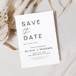 Reserva La Fecha Elegante salva la fecha blanco negro Minimalista<br><div class="desc">Boda Elegant Guardar las tarjetas de fecha. Las tarjetas Save the Date contienen una moderna tipografía de escritura cursiva con letras a mano que son elegantes,  simples y modernas para usar después de la minimalista celebración del día de la boda.</div>