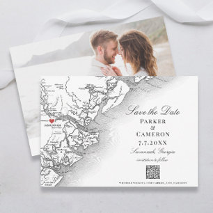 Reserva La Fecha Elegante Savannah Georgia Mapa Boda blanco negro