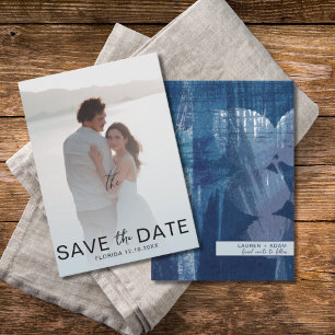 Reserva La Fecha Elegante Save the Date Botánico y Foto en Azul Pol