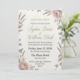 Reserva La Fecha Elegante Save the Date de Boda con Peonía Rosada