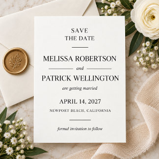 Reserva La Fecha Elegante Save the Date de Boda en Negro y Blanco