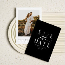 Elegante Save The Date Negro y Blanco Una Foto QR