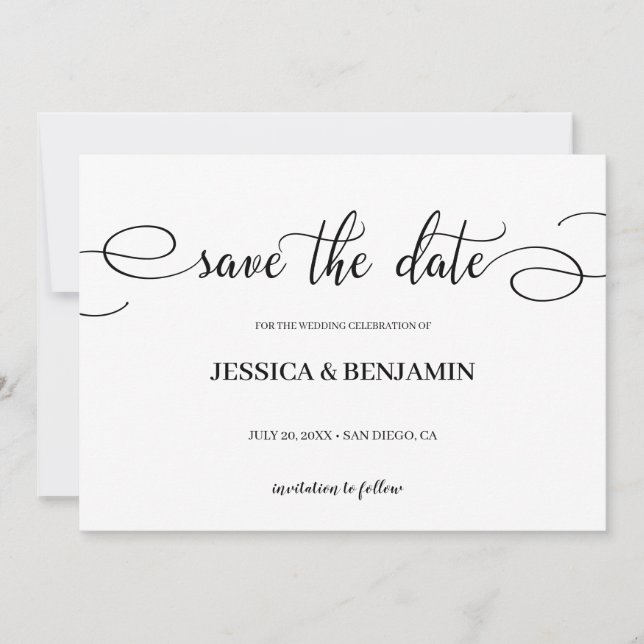 Reserva La Fecha Elegante Script Calligraphy Wedding Save the Date (Anverso)