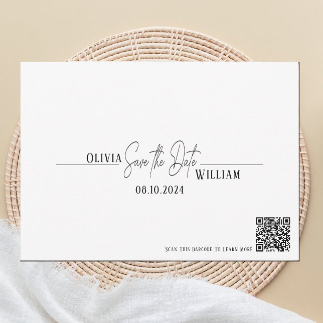 Reserva La Fecha Elegante Script Código QR Guardar la fecha (Save The Date Wedding QR Code Announcement Card, Simple and elegant)