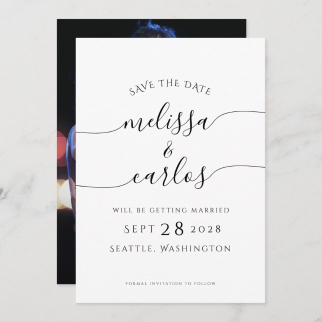 Reserva La Fecha Elegante Script Engagement Photo Simple Save The D (Anverso / Reverso)