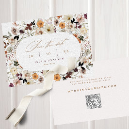 Reserva La Fecha Elegante Script Fall Wildflowers Boda de código QR