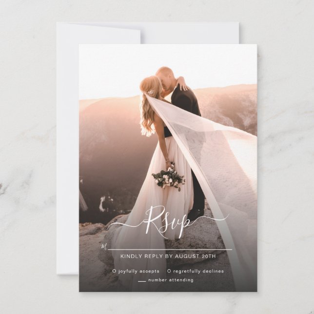 Reserva La Fecha Elegante Script Photo Wedding RSVP (Anverso)