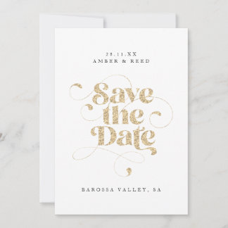 Reserva La Fecha Elegante Script Words Gold Faux Purpurina