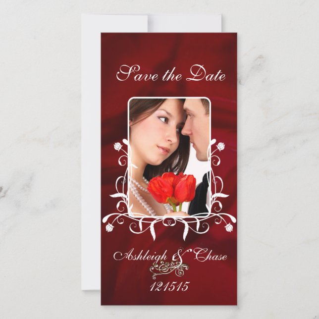Reserva La Fecha Elegante Seda Roja Save the Date Tu Foto (Anverso)