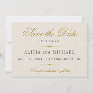 Reserva La Fecha Elegante simple caligrafía de oro Boda clásico