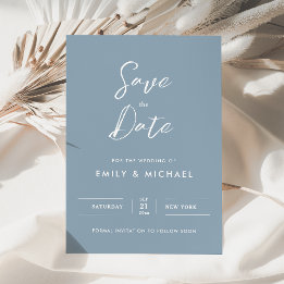 Reserva La Fecha Elegante Simple Escritura Boda Azul Polvo