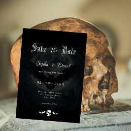 Reserva La Fecha Elegante Skull Bats Moonlight Boda Gótico Negro
