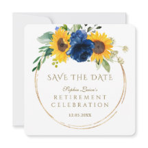 Elegante Sunflowers Blue Floral Gold Retirement