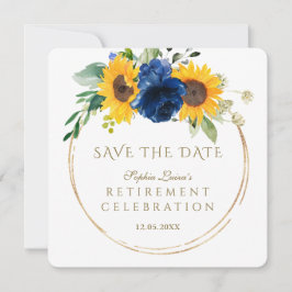 Reserva La Fecha Elegante Sunflowers Blue Floral Gold Retirement