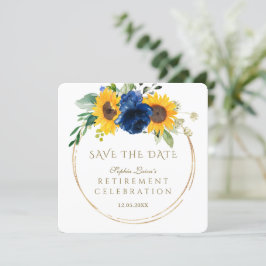 Reserva La Fecha Elegante Sunflowers Blue Floral Gold Retirement