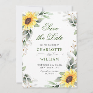 Reserva La Fecha Elegante Sunflowers Watercolor Greenery Boda