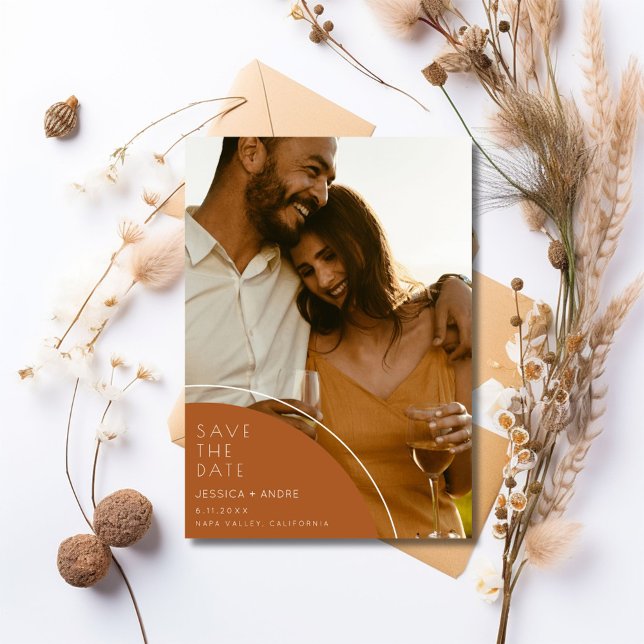 Reserva La Fecha Elegante Terracota 2 Fotomía Boda Guardar La Fecha (Elegant Terracotta 2 Photo Wedding Save The Date)