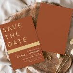 Reserva La Fecha Elegante Terracota Salvar el elegante oro<br><div class="desc">Boda Elegante Boho Terracotta - Naranja quemado y oro Salven las tarjetas de fecha. Las tarjetas Save the Date contienen una moderna tipografía de escritura cursiva con letras a mano que son elegantes,  simples y modernas para usar después de la minimalista celebración del día de la boda.</div>