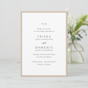 Reserva La Fecha Elegante Tierra Neutral Monograma Moderno Boda