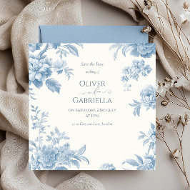Reserva La Fecha Elegante toile francesa azul de boda floral