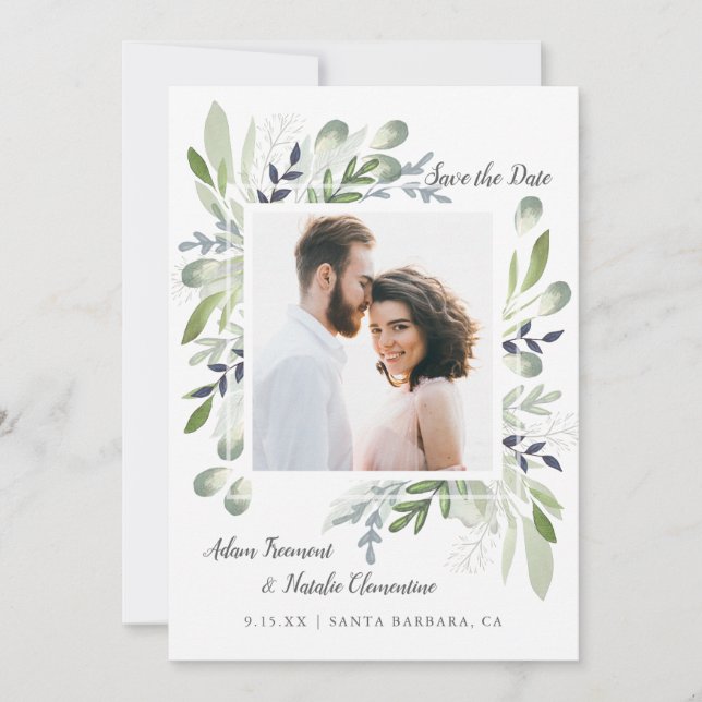 Reserva La Fecha Elegante vegetación Guardar la fecha (Anverso)