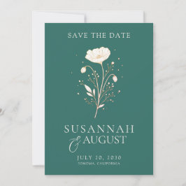 Reserva La Fecha Elegante Verde Esmeralda Floral Boda Guardar la Fe