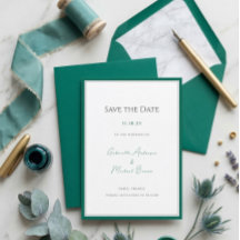 Elegante Verde Esmeralda Minimalista Boda Guardar 