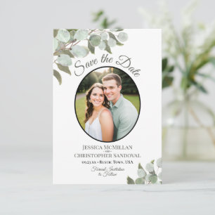 Reserva La Fecha Elegante Verde Eucalipto & Boda Blanca con Foto