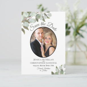 Reserva La Fecha Elegante Verde Eucalipto & Boda Blanca con Foto