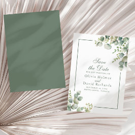 Reserva La Fecha Elegante Verde Eucalipto Botánico Boda