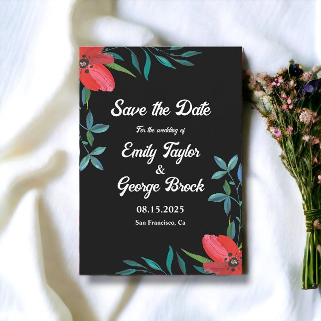 Reserva La Fecha Elegante verde flor silvestre Boda floral negro (Subido por el creador)