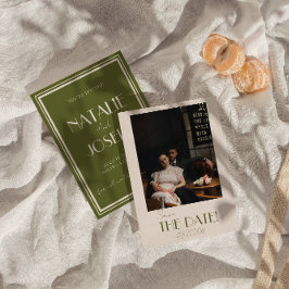 Reserva La Fecha Elegante Verde Oliva Marfil Dinero Antiguo Foto Bo