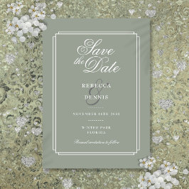 Reserva La Fecha Elegante Verde Salvia Chic Arte Deco Boda Script
