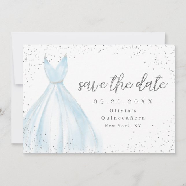 Reserva La Fecha Elegante vestido azul salva la quinceañera de la c (Anverso)