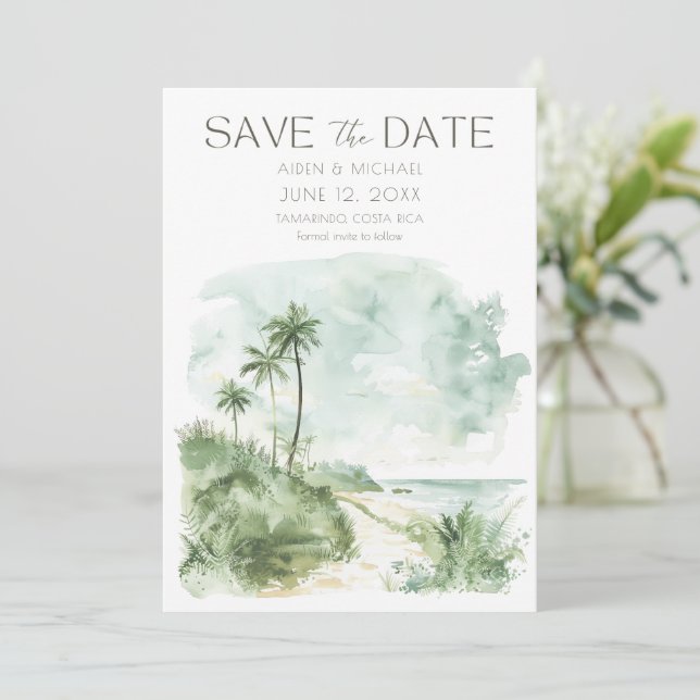 Reserva La Fecha Elegante Watercolor Beach Wedding (Anverso de pie)