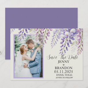Reserva La Fecha Elegante Wisteria Lavender Foto Purple Floral