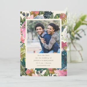 Reserva La Fecha Elegante y audaz floral acuarela para foto de boda