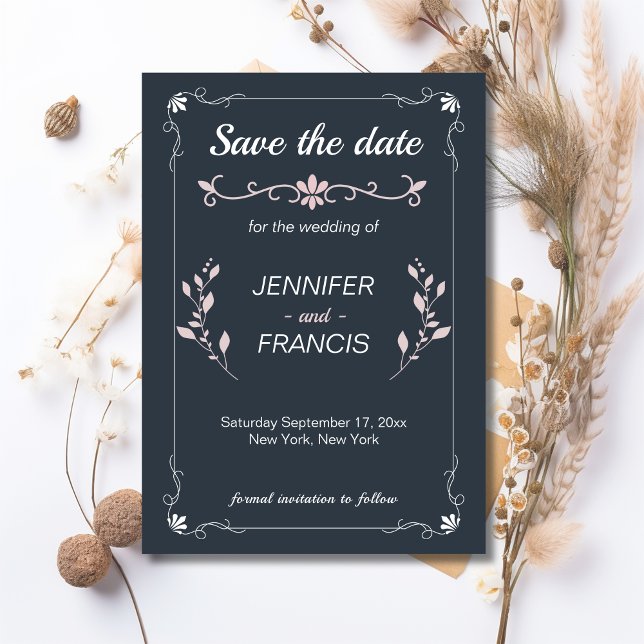 Reserva La Fecha Elegante y Clásico Boda de Azul Marino y Rosa  (Navy and Pink Elegant Classy Wedding Save the Date)